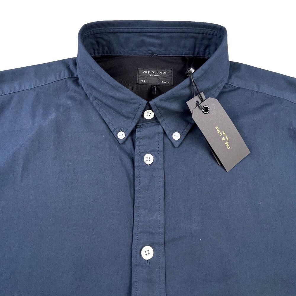 Rag & Bone Fit 2 Shirt Men’s XL Navy Blue Tomlin Poplin Stretch Designer NEW
